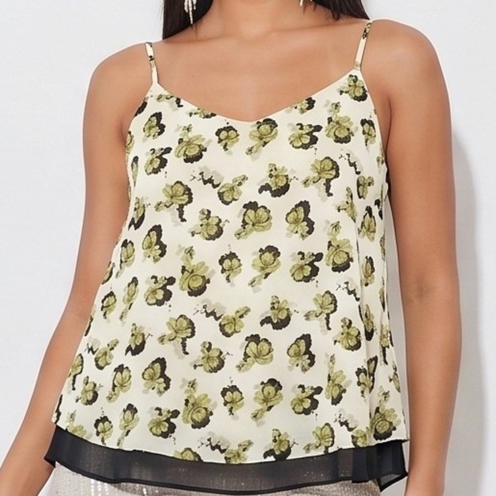 TOPSHOP Romantic Grunge Floral Spring Layered Green Tank Size 12